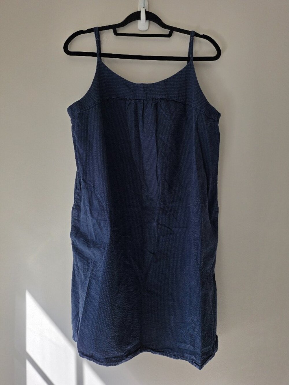 Patagonia Organic Cotton Seersucker Dress Women L Stone Blue